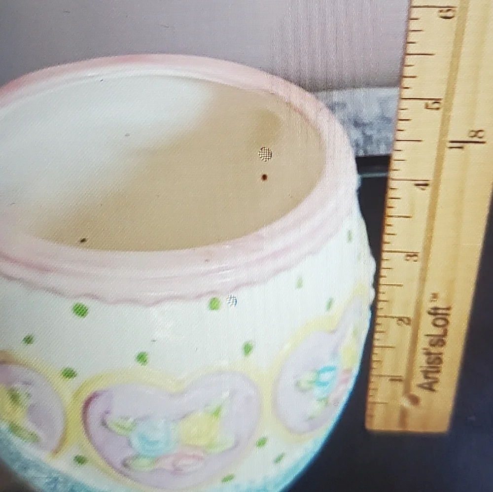 Ceramic Bunny Cookie Jar With Floral & Heart Details Pastel Colors Spring/Easter